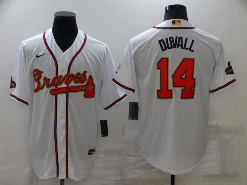 Men Atlanta Braves #14 Duvall White Gold Game Nike 2022 MLB Jersey->atlanta braves->MLB Jersey